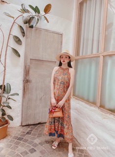 ĐẦM MAXI HOẠ TIẾT CỔ YẾM (KÈM VIDEO HÌNH THẬT)