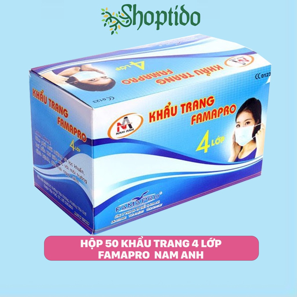 Khẩu trang y tế 4 lớp Famapro Nam Anh, hộp 50 cái kháng khuẩn đủ màu trẻ em người lớn NPP Shoptido