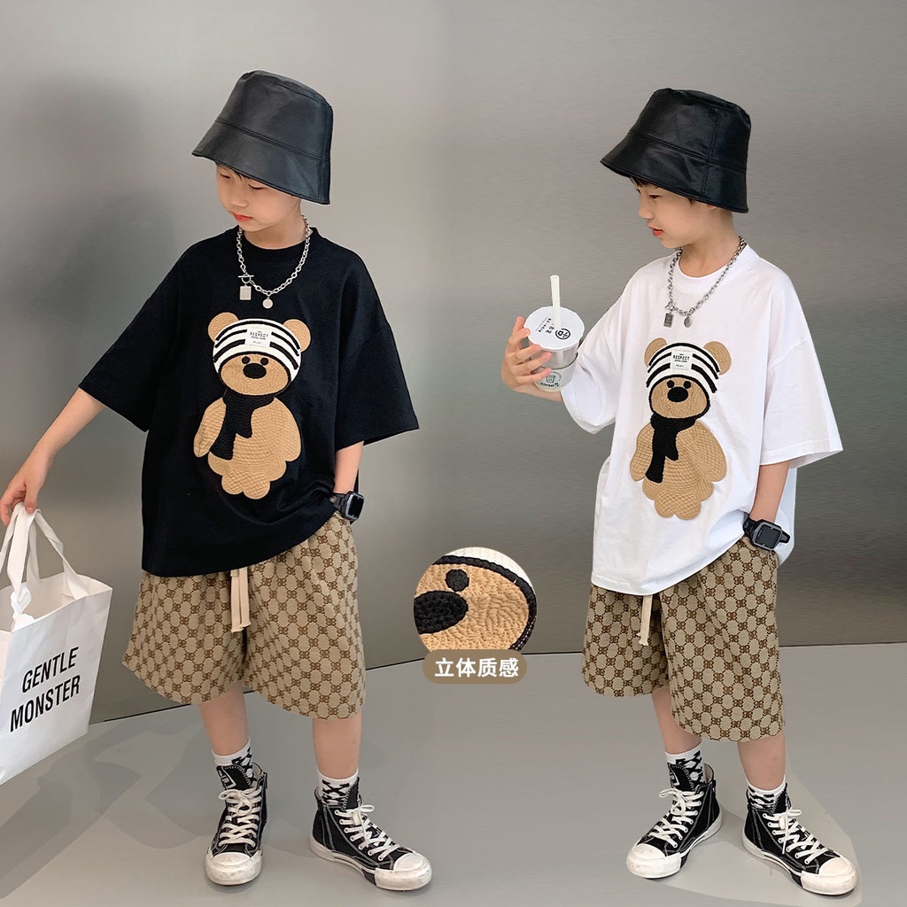 Bộ Quần Áo Ngắn Tay In Hình Gấu Hoạt Hình Thời Trang Mùa Hè Cho Bé Trai