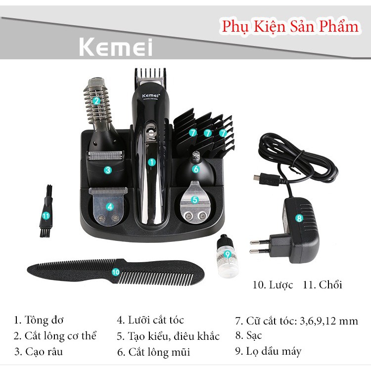 Tông Đơ Cắt Tóc Kiêm Máy Cạo Râu Kemei KM-600