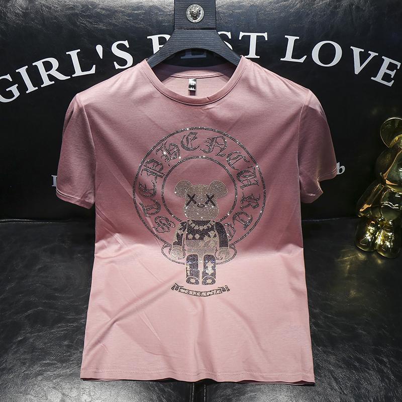 Áo Thun cotton Ngắn Tay In Hình Gấu kaw Đính Đá Thời Trang Cho Nam