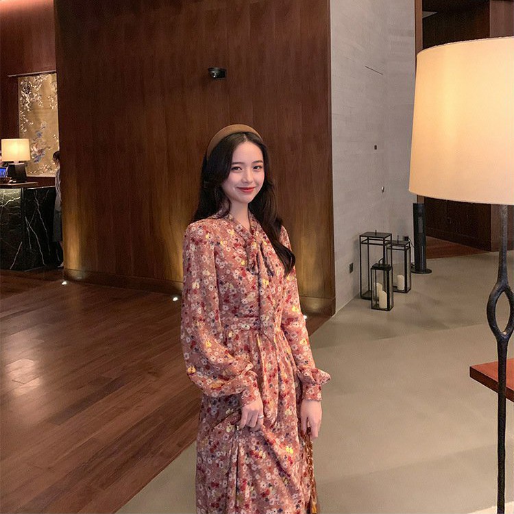 Đầm Maxi Voan Hoa Tay Dài Phối Nơ Trẻ Trung Phong Cách Retrol Hàn Quốc - MSP D10 | BigBuy360 - bigbuy360.vn