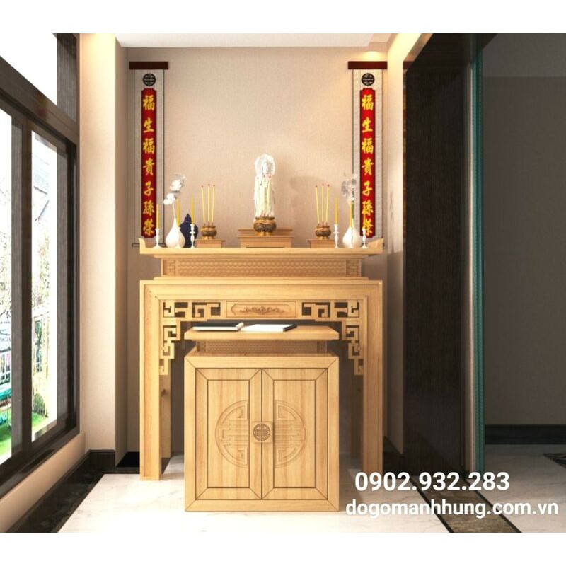 Bàn thờ gỗ cặp mẹ con - bàn thờ - tủ thờ mẫu triện chữ thọ