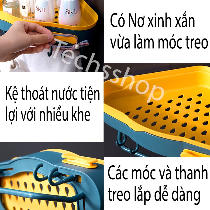 Kệ Dán Góc Tường Có Nơ Kèm 4 Móc Treo Và Thanh Máng Khăn - Kệ Nhựa Để Đồ Nhà Tắm Nhà Bếp