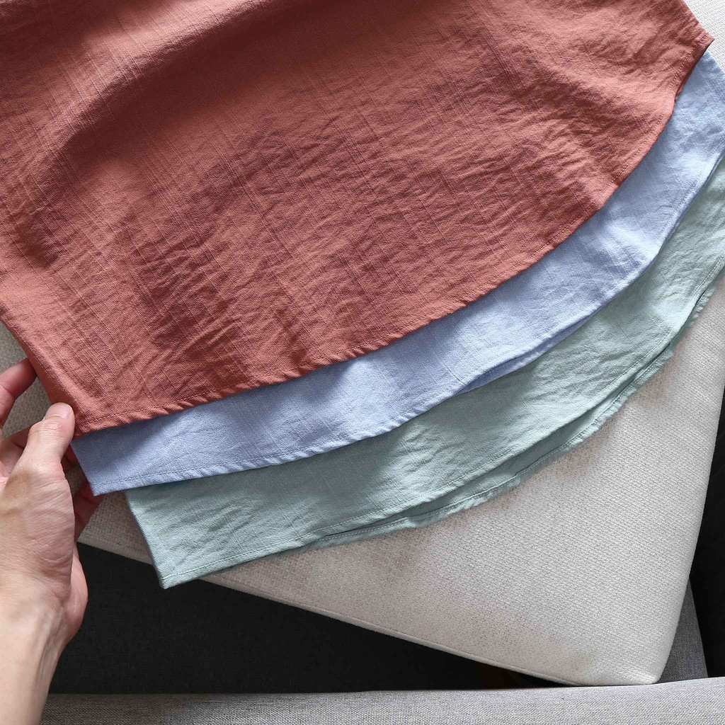 BIGSIZE - Áo sơ mi thời trang nam tay ngắn cổ trụ vải đũi bigsize màu cam đất &lt; 130kg mặc đẹp