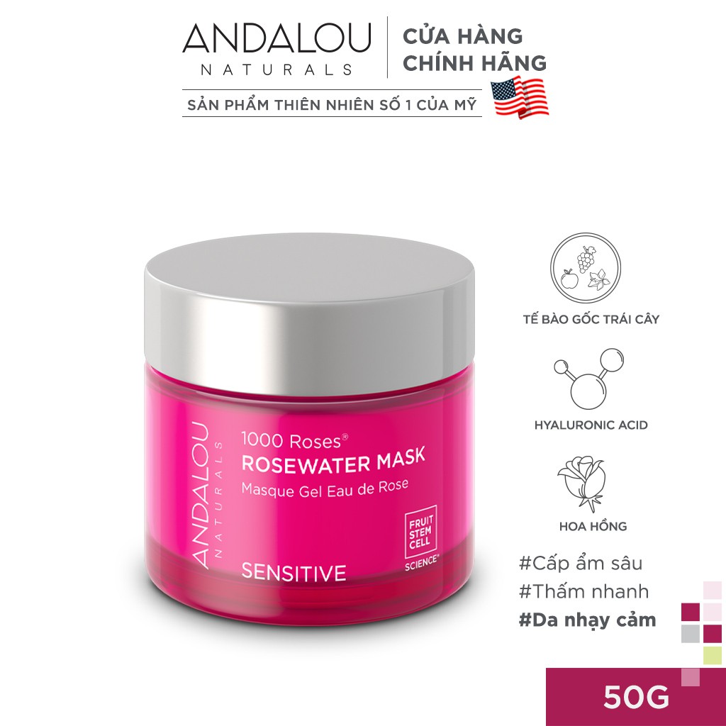 Mặt Nạ Dưỡng Ẩm Cho Da Nhạy Cảm Andalou Naturals Sensitive 1000 Roses Rosewater Mask 50g