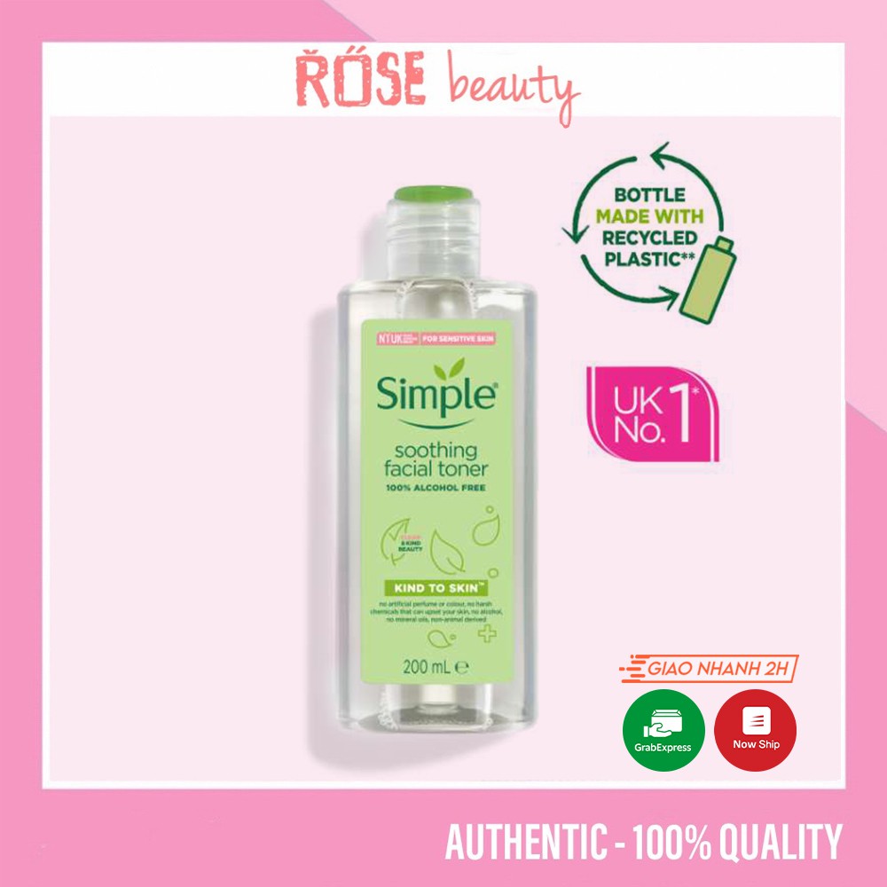 Nước hoa hồng Simple Soothing Facial Toner nhẹ dịu cân bằng độ ẩm da 200ml 100% Alcohol Free