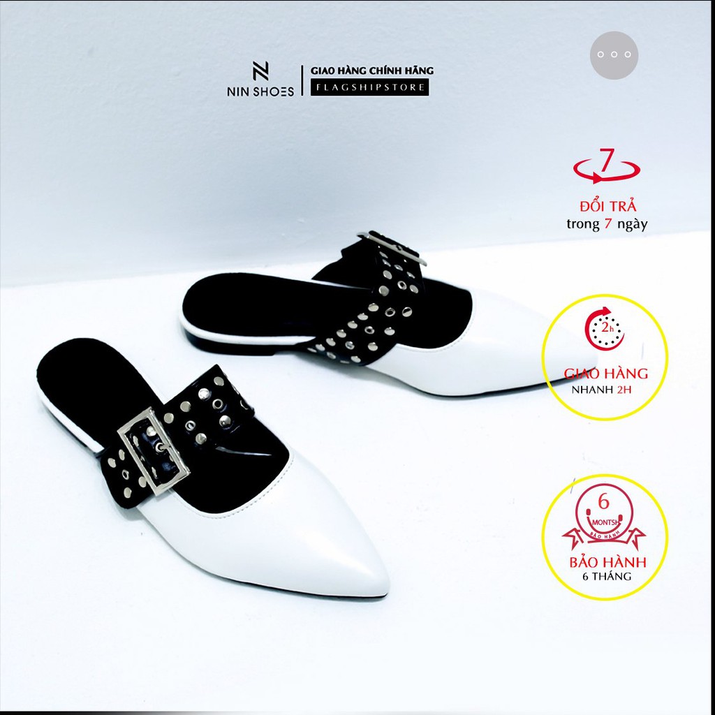 Dép sục nữ Nin shoes - Sục nữ mũi nhọn quai ngang đính đinh 3 màu thời trang cao cấp