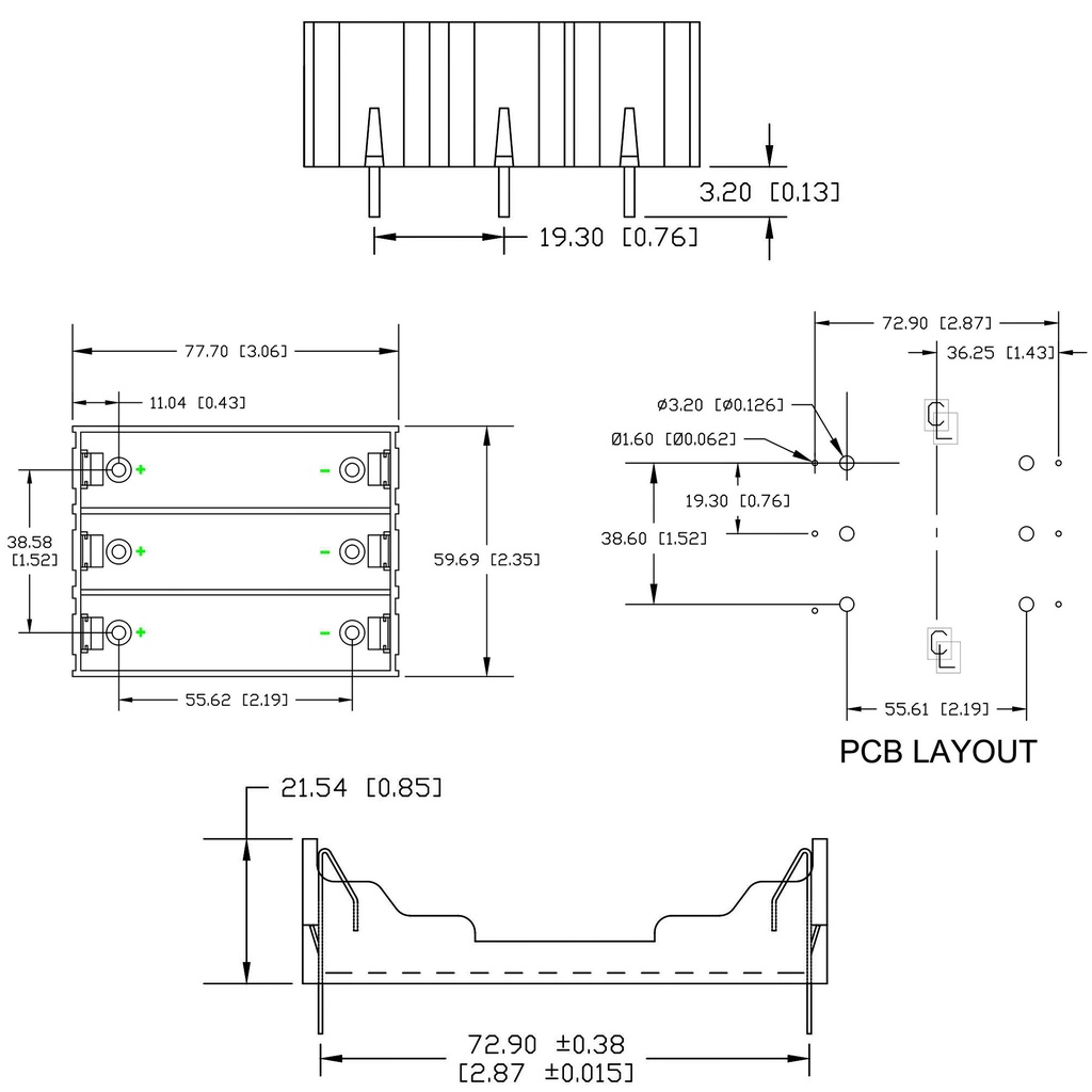 Đế pin 18650 hàn PCB 1/2/3/4 cell