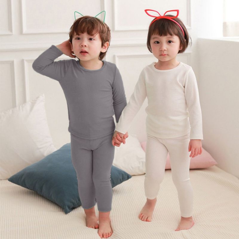 [MINKYMOM QC] Bộ Dài Tay Trơn Thun Tăm Cổ 3p Co Dãn Dày Dặn Mùa Thu Đông Cho Bé Minky Mom Quảng Châu