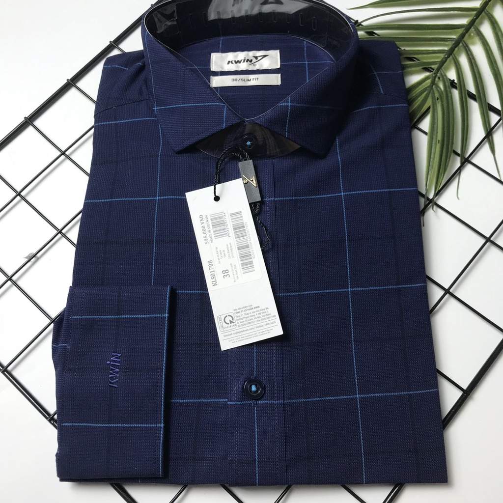 Áo sơ mi nam dài tay KWIN kẻ caro trẻ trung , sợi tre kháng khuẩn , from slim KLS01708