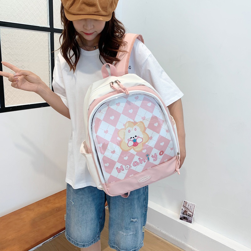 Ba Lô Đi Học Trong Suốt Sức Chứa Lớn Phong Cách Preppy Nhật Bản Dễ Phối Đồ Cho Nữ Sinh Trung Học