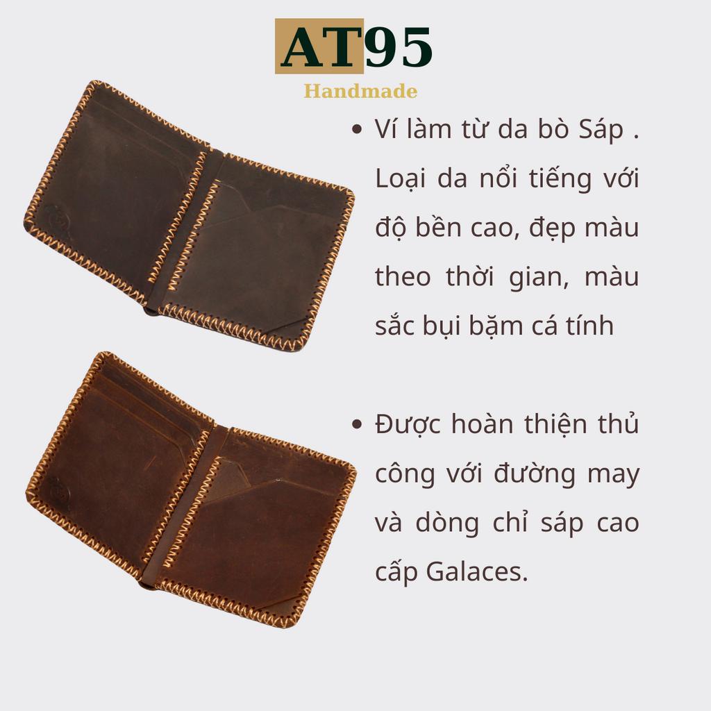 Ví đứng Titan may viền X da bò thật hàng thủ công thương hiệu AT95 HANDMADE