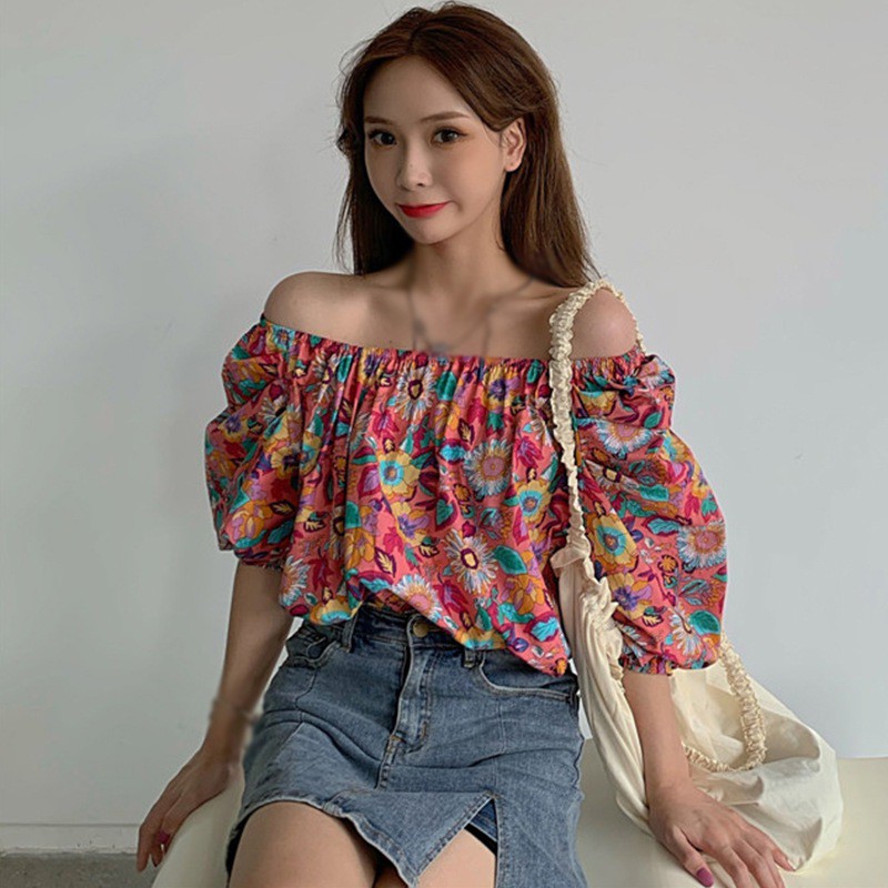 Áo Kiểu Chất Chiffon Tay Ngắn Hoạ Tiết Hoa Thiết Kế Thanh Lịch | BigBuy360 - bigbuy360.vn