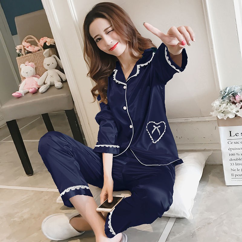 Bộ Đồ Ngủ Dài Tay Bằng Lụa Xinh Xắn Dành Cho Nữ / Size M-5xl | BigBuy360 - bigbuy360.vn