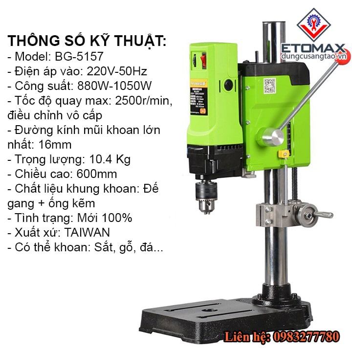 Máy khoan bàn MINIQ BG-5157 1050W, Chính hãng MiniQ, Điều chỉnh tốc độ 6 cấp