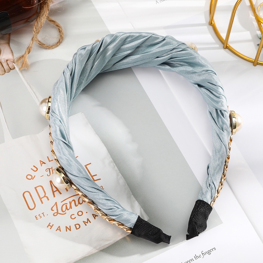 Băng đô cài tóc bản rộng xếp nếp màu trơn phối hạt ngọc trai nhân tạo phong cách Hàn Quốc thời trang dành cho nữ