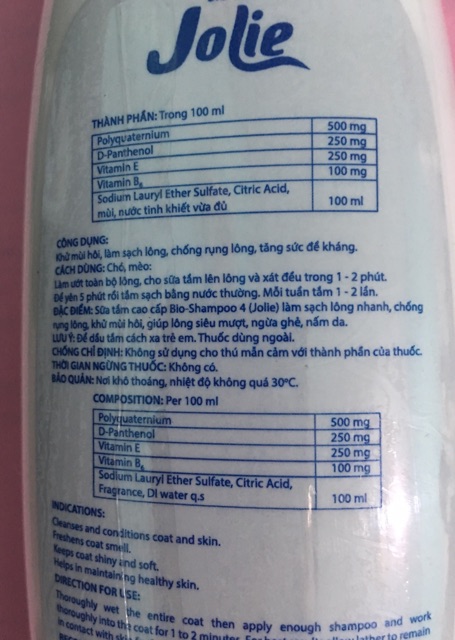 Sữa Tắm Cao Cầp Dưỡng Da Chó Mèo. Jolie 150 Ml