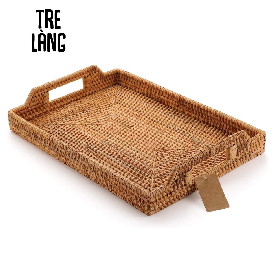 Khay mây tre đan vintage Tre Làng T35 Kích thước 34x24x5cm