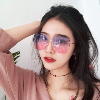 [Hàng mới về] Kính râm mắt mèo không viền tròng trong suốt hợp thời trang
