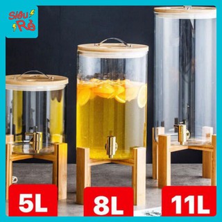 Bình đựng nước thuỷ tinh có vòi kèm chân gỗ