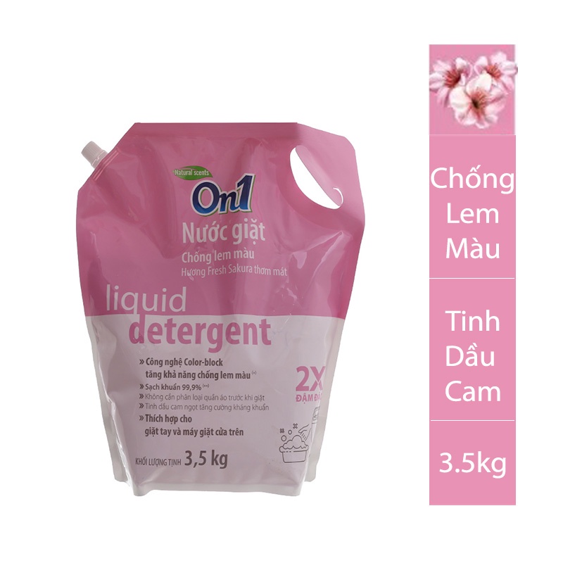 Túi Nước Giặt On1 Chống Lem Màu Hương Fresh Sakura 3.5Kg