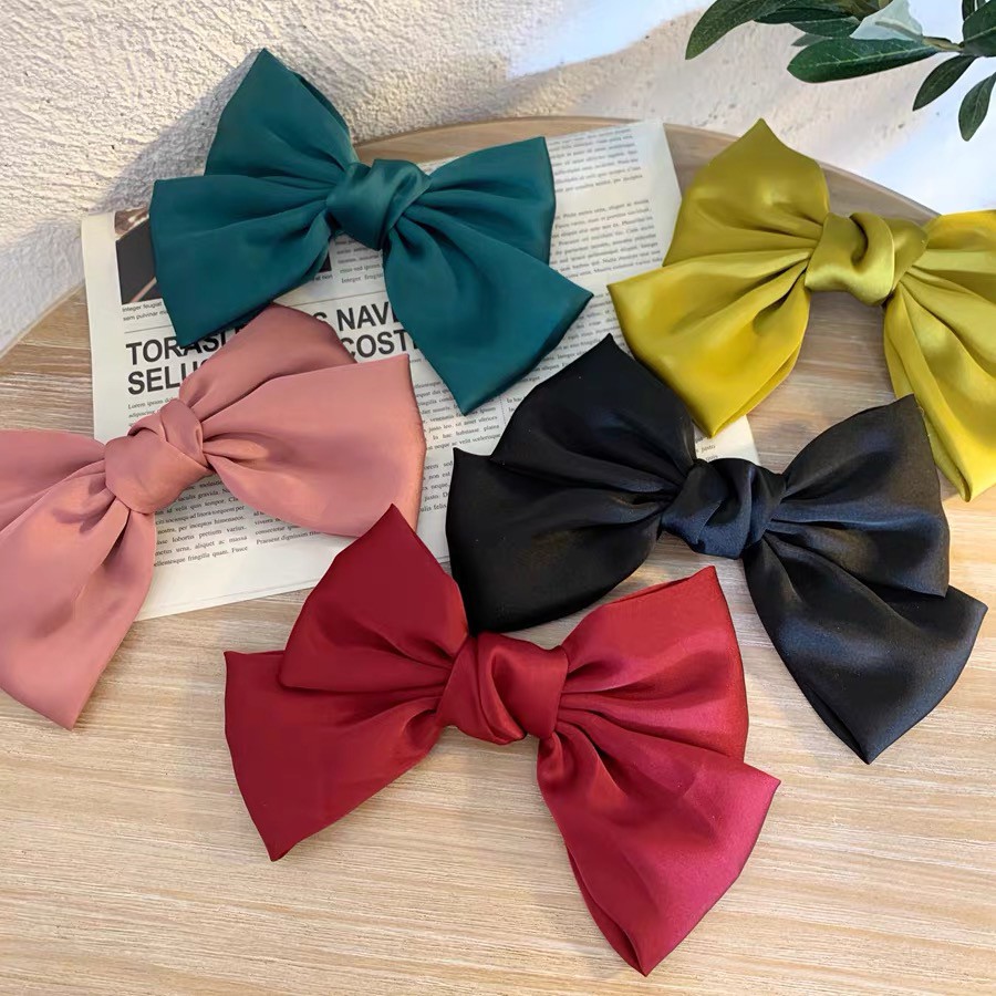 [Sẵn Hàng] Kẹp Tóc Nơ Hàn Quốc Bản To Vải Satin Lụa Phong Cách Tiểu Thư Mainia Shop