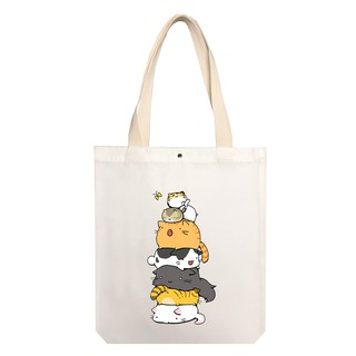 Túi tote vải kiểu basic in hình mều xếp chồng a56