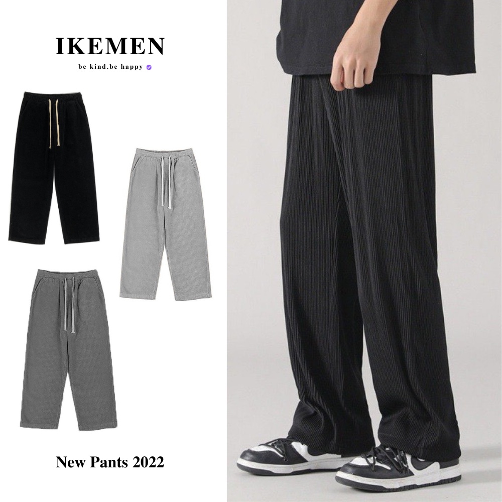 Quần ống rộng nam nữ Ikemen dáng suông nhung tăm, quần suông nam nữ ống rộng unisex lem tăm với 3 màu cơ bản