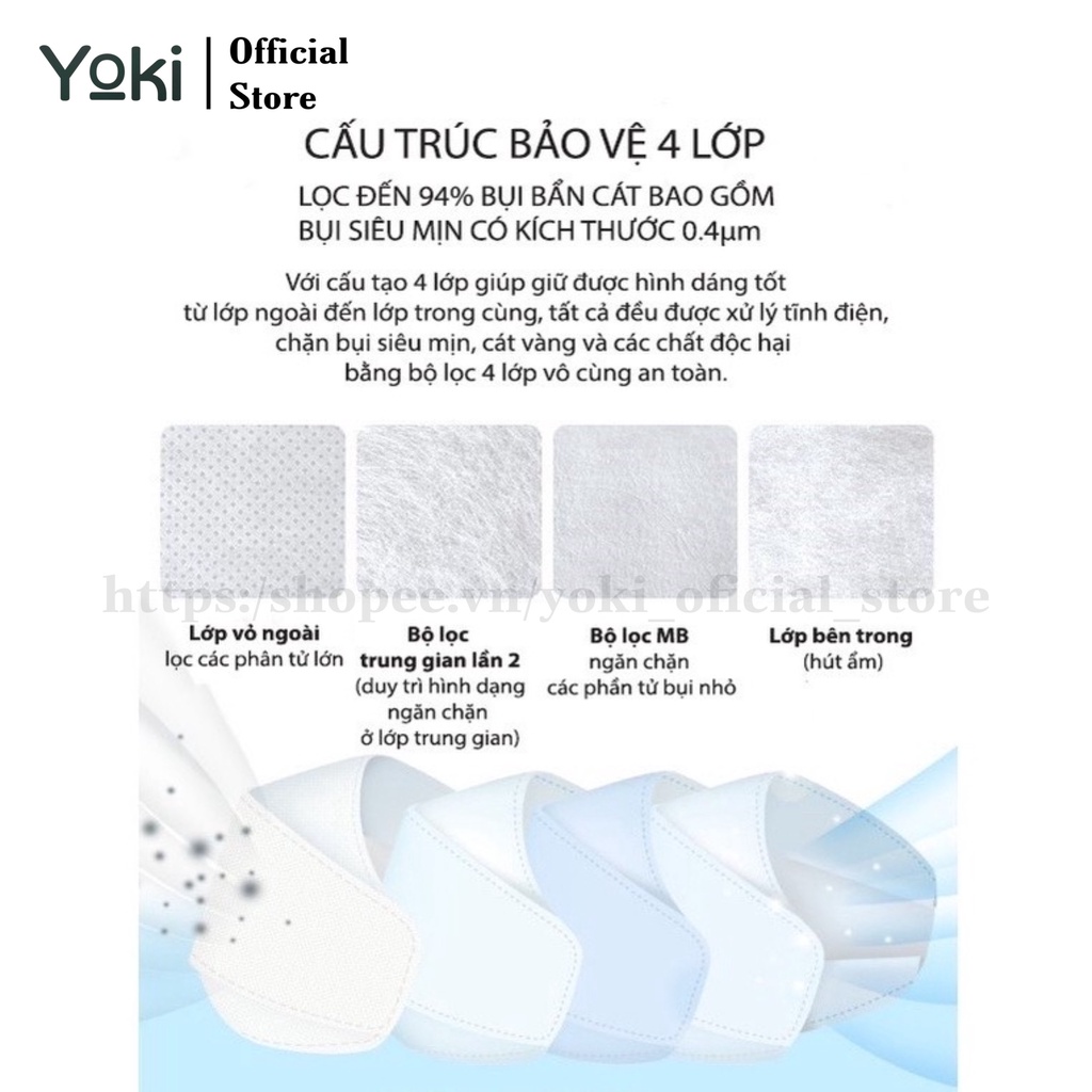 [Mã BMBAU50 giảm 10% đơn 99k] Thùng 50 túi Khẩu trang 4D Yoki KF94 4 lớp kháng khuẩn chống bụi mịn PM2.5
