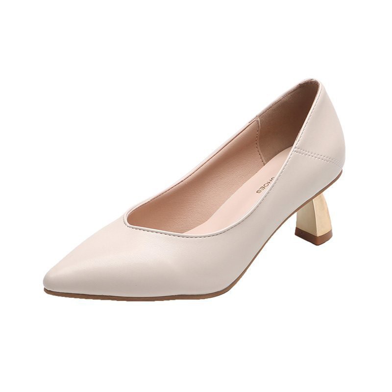 New White Fashion Female High Heel Shoes Only French V Mouth Elegant Cat With Mouth Shoe