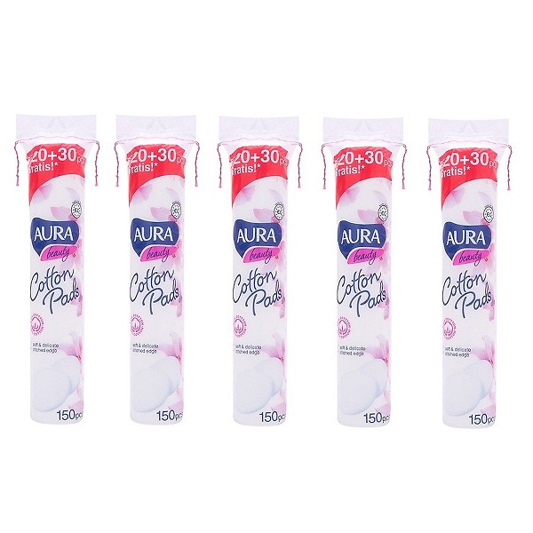 [Tặng 1 mặt nạ Sambijo] Combo 5 gói bông tẩy trang Aura Beauty Cotton Pads150 miếng (5x150)