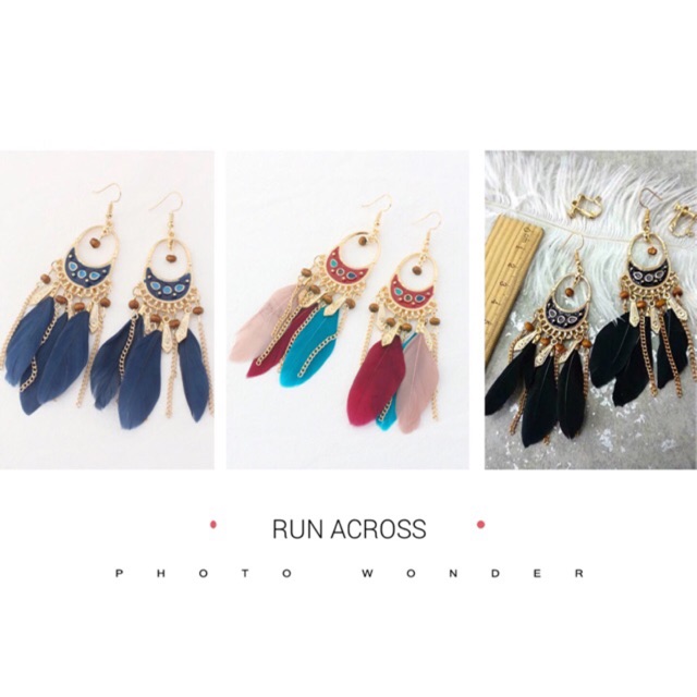Bông tai lông vũ - Khuyên tai bohemian vintage
