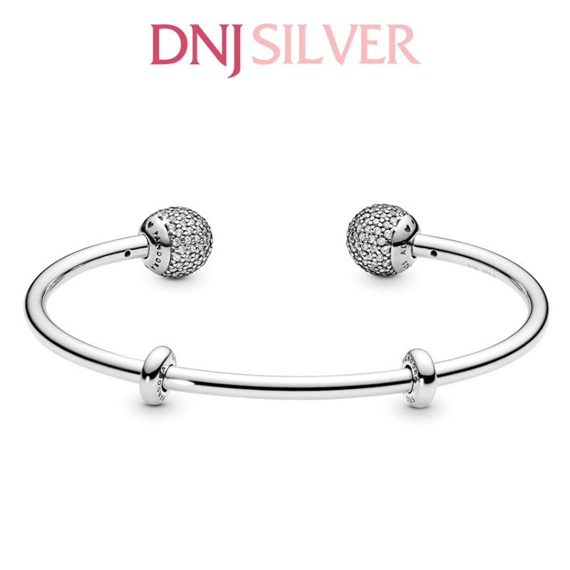 Vòng tay bạc 925 cao cấp - Mẫu vòng Open Pavé Bangle kiềng hở chữ C, có thể mix thêm hạt charm vào vòng theo ý thích