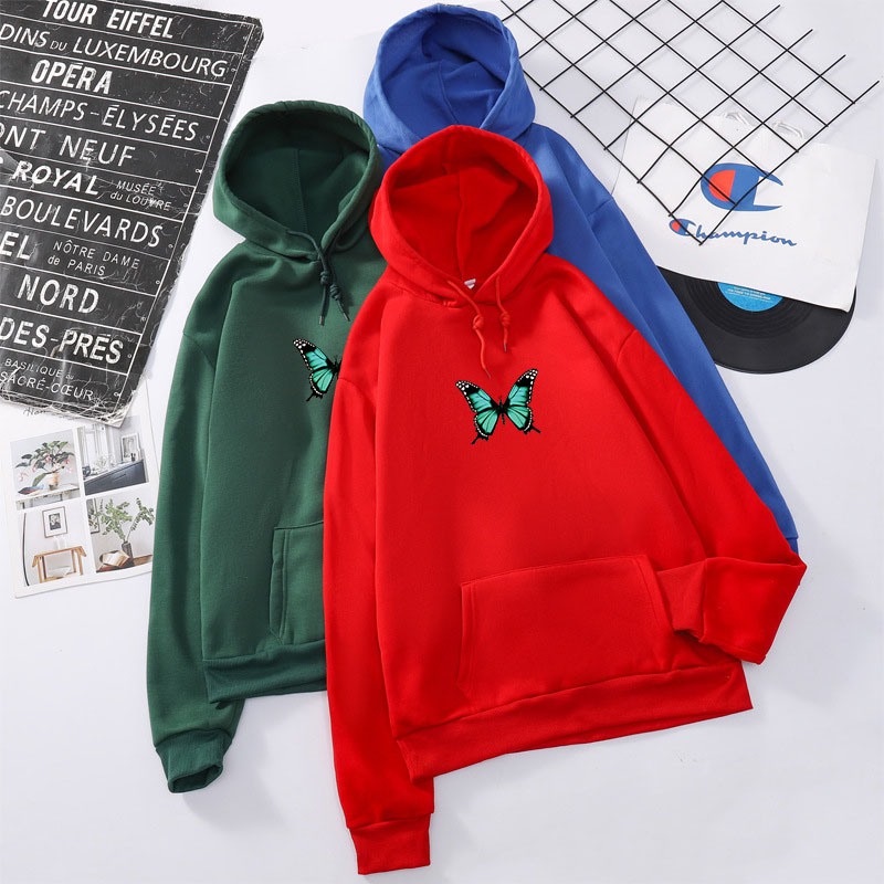 BUTTERFLY Áo Hoodies Tay Dài Hoạ Tiết Bướm Phong Cách Hàn Quốc