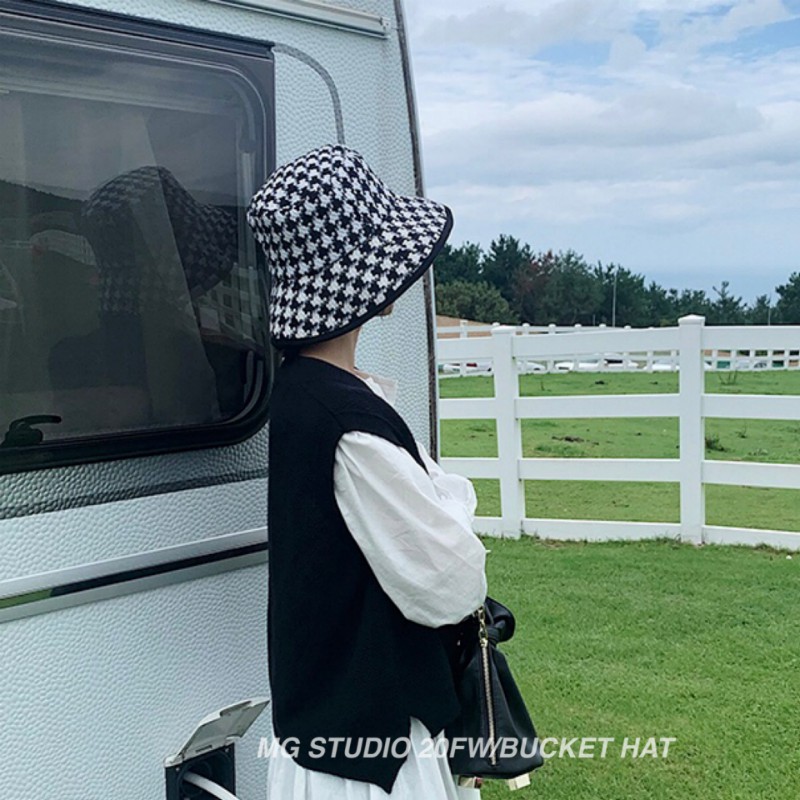 Mũ bucket MG STUDIO chất liệu cotton họa tiết houndstooth độc đáo
