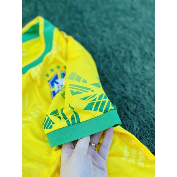 Set Bộ quần áo bóng đá Vải gai thái đội tuyển Brazil Áo vàng quần vàng 2022 2023