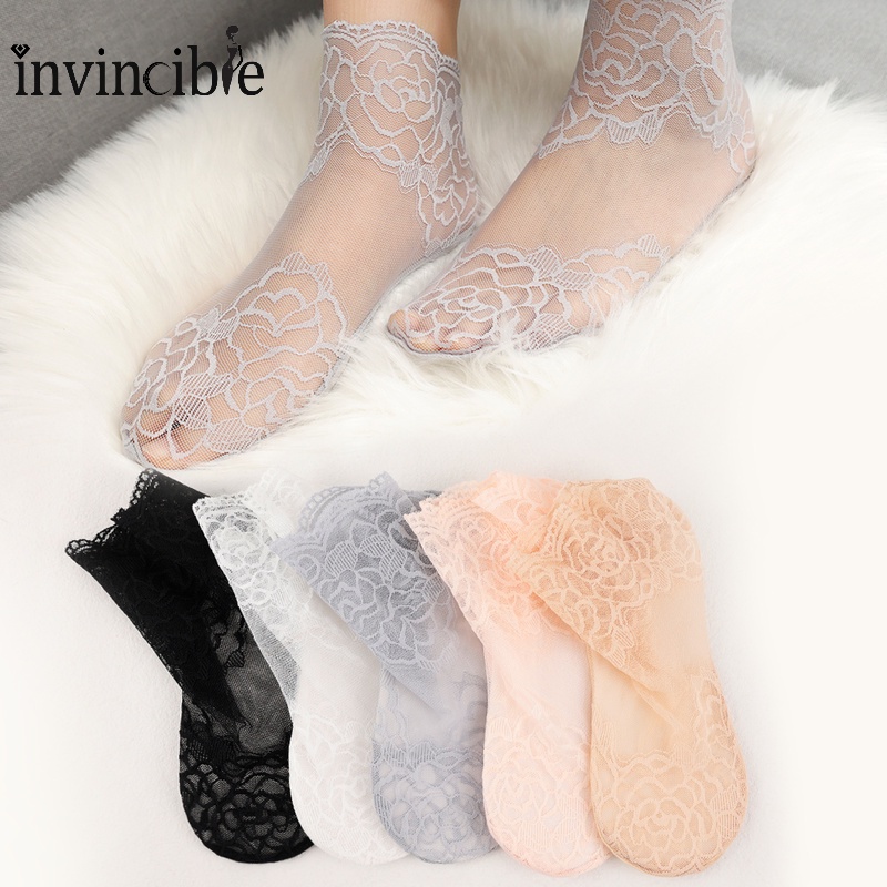 Vớ Thuyền Phối Ren Siêu Mỏng Mềm Mại Thấm Hút Mồ Hôi Tốt Thiết Kế Đục Lỗ Thoáng Khí Cho Nữ