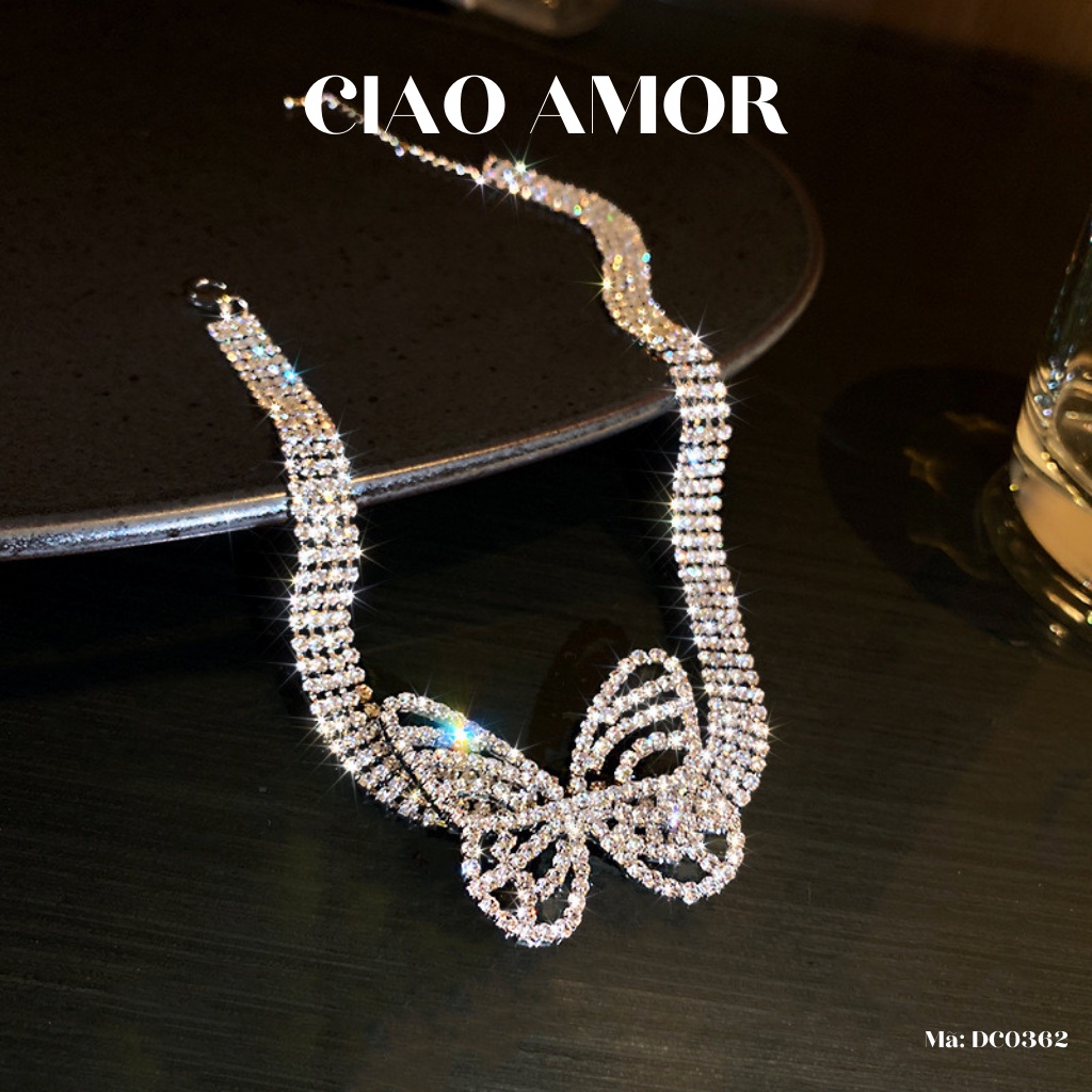 Choker đá, Chocker nữ, Dây chuyền nữ đính đá dự tiẹc sang trọng cánh to tròn Trang sức Ciao Amor - DC0362