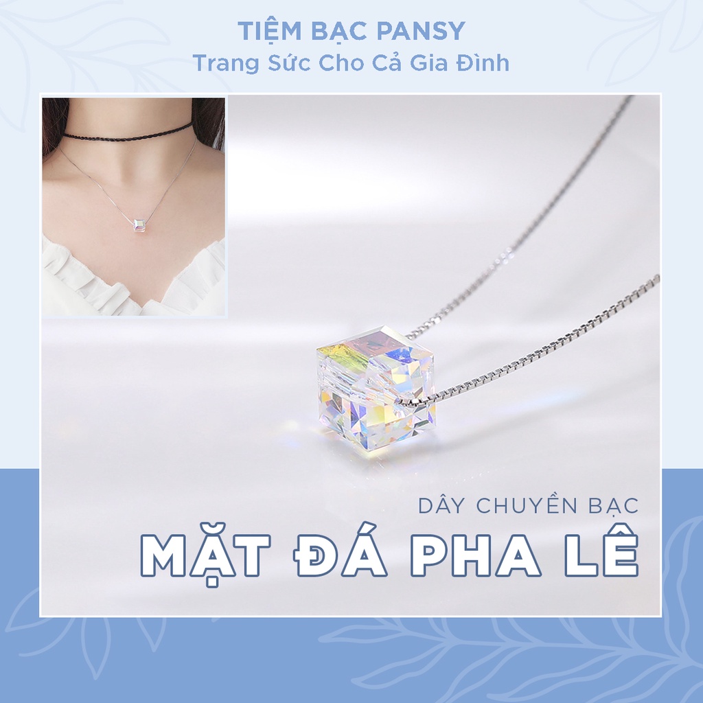 Dây chuyền bạc nữ PANSY khối pha lê lập phương sang trọng, vòng cổ nữ bạc lấp lánh nhiều màu