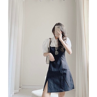Váy sơ mi trắng phối 2 dây đen by Samhyewear