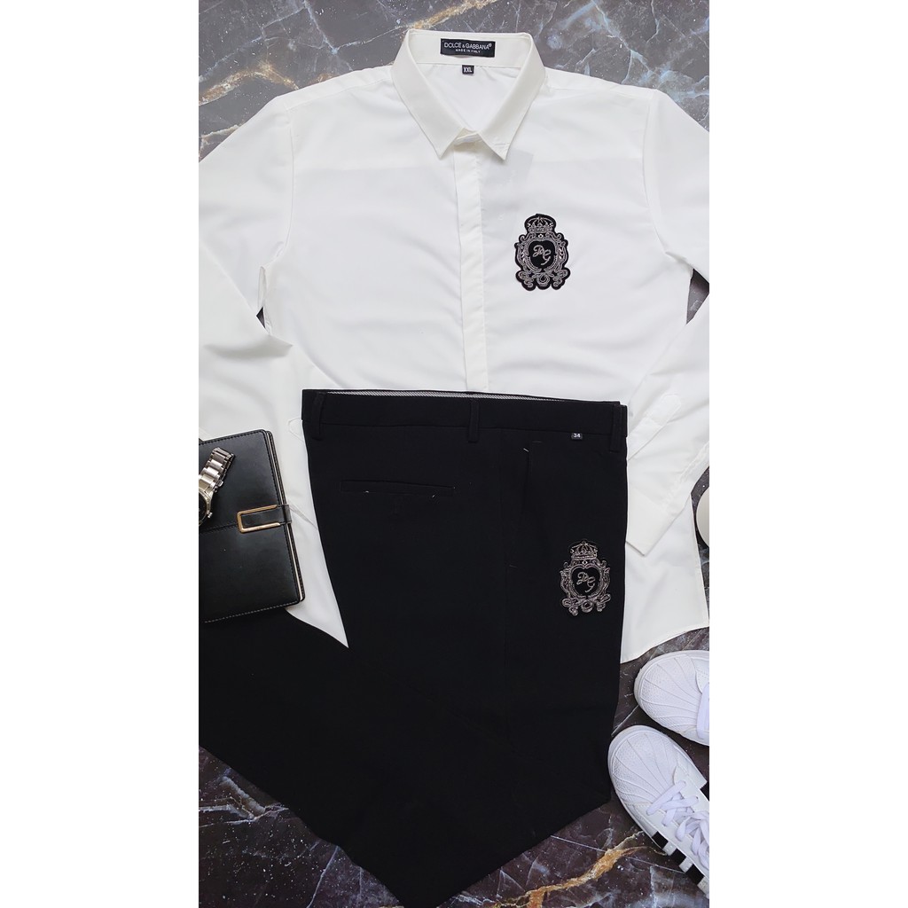 Quần Tây Đen Thêu Họa Tiết Sơ Mi Dáng Ôm Ống Côn Vải Chống Nhăn Mẫu quần Âu Logo THÊU Đá | BigBuy360 - bigbuy360.vn