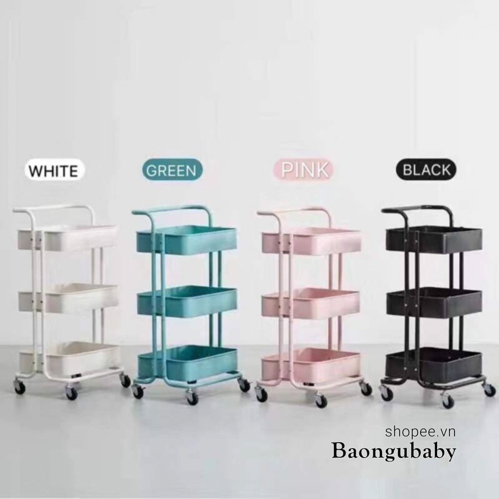 |Baongubaby| Kệ 3 Tầng Đa Năng Có Bánh Xe, làm Xe Đẩy Spa đựng đồ bỉm sữa cho mẹ và bé - set giỏ chia kệ umoo