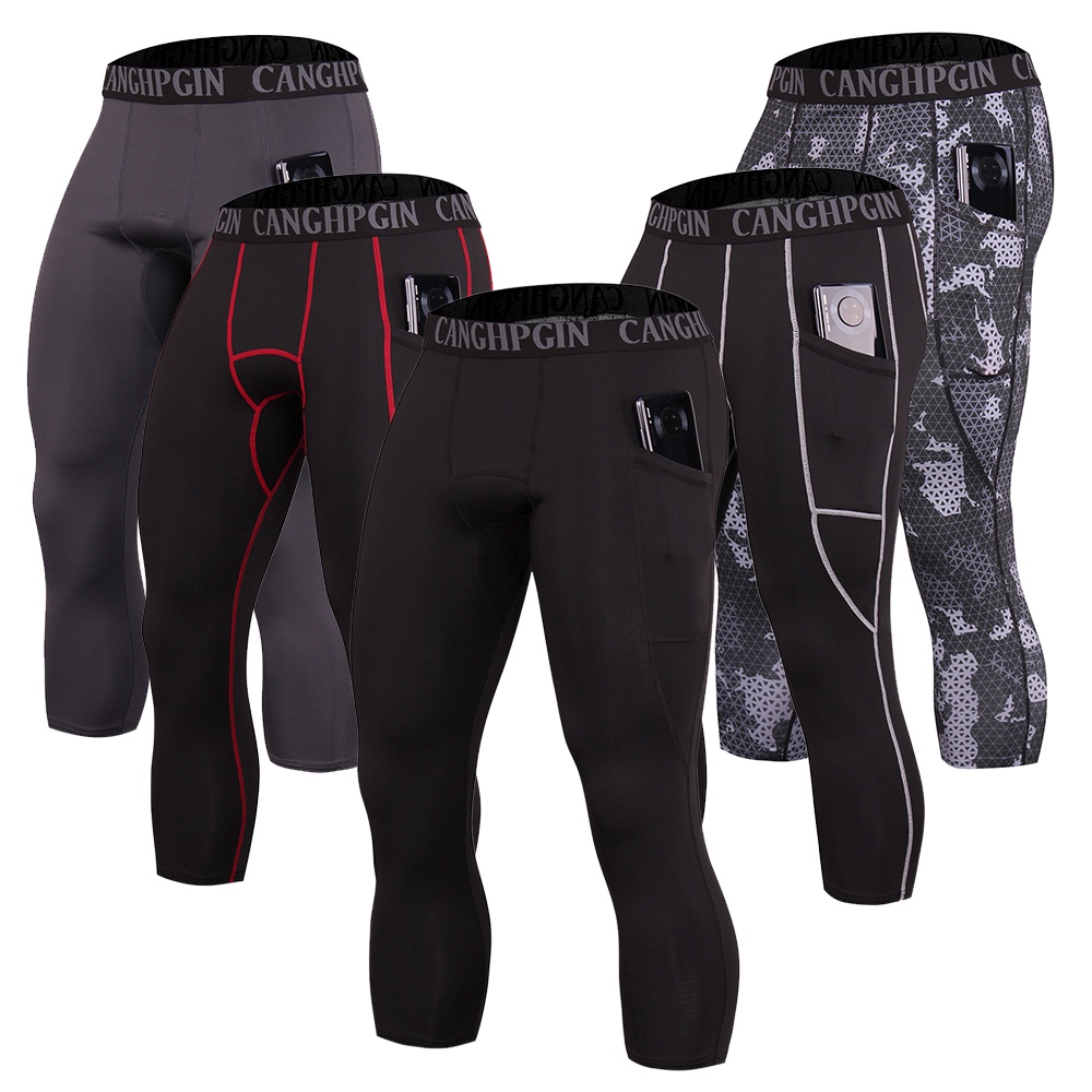 Quần dài thể thao dáng ôm vải co giãn tốt thiết kế cá tính cho nam