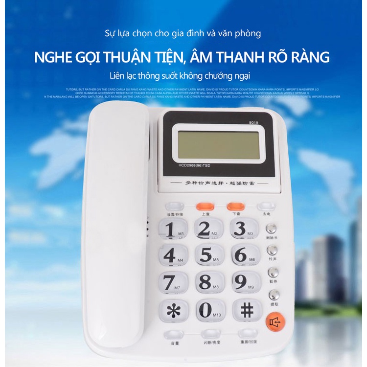 Điện thoại cố định điện thoại bàn màu trắng và đỏ 2 cổng nối POSvàmáy Fax ,Màn hình LCD,phím to,trong suôt không cần pin