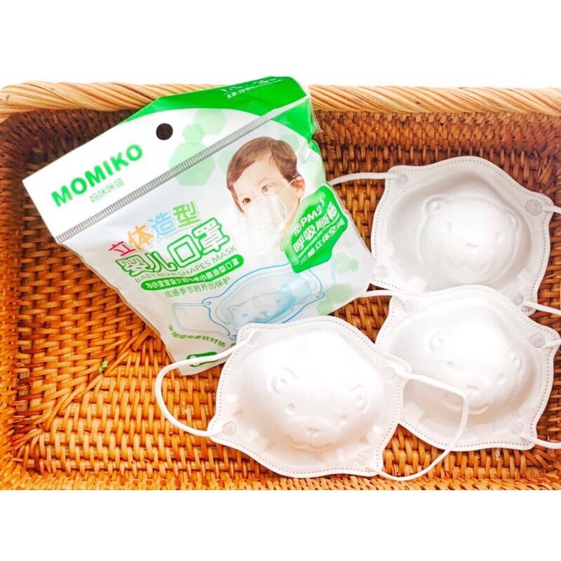 Set 3 khẩu trang gấu cho bé Momiko và Uni Mask, khẩu trang trẻ em sơ sinh đến 2 tuổi