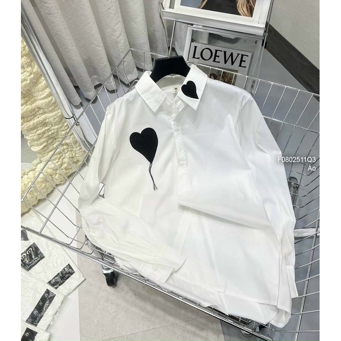 Áo sơ mi ngực phối tim đen