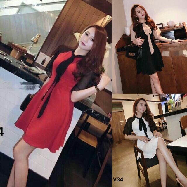 Đầm xoè nơ cổ