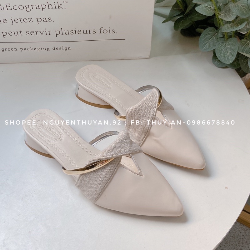 Hài sục da nữ mũi nhọn đế 3cm