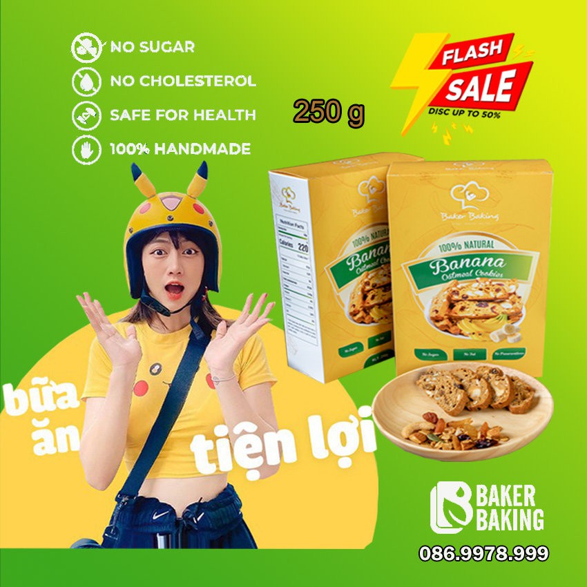 Bánh ăn kiêng giảm cân, Bánh biscotti chuối yến mạch phù hợp với người tập gym chơi thể thao, mẹ bầu KL:250g